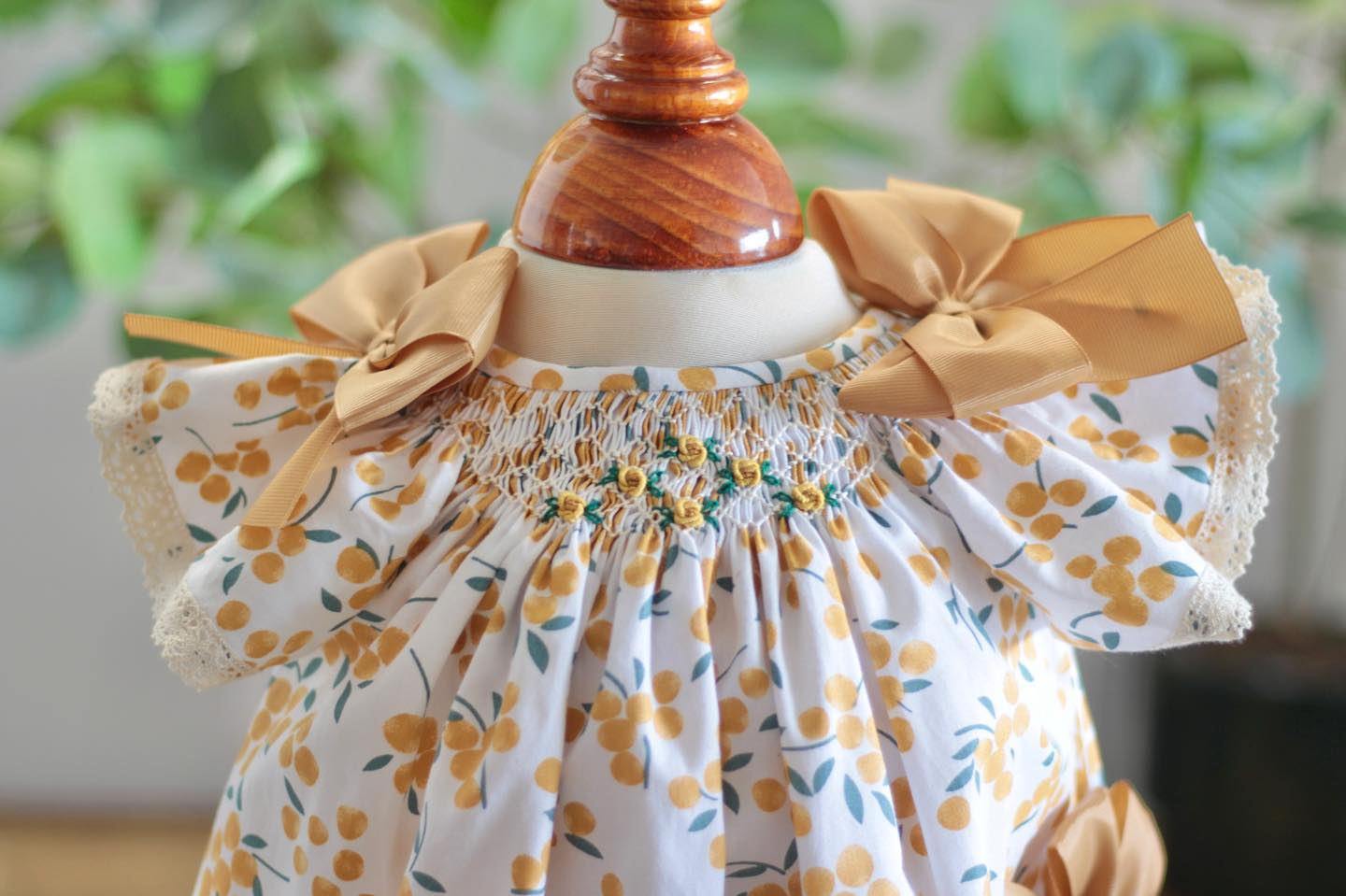 Handmade Dress with flowers and mustard bows
