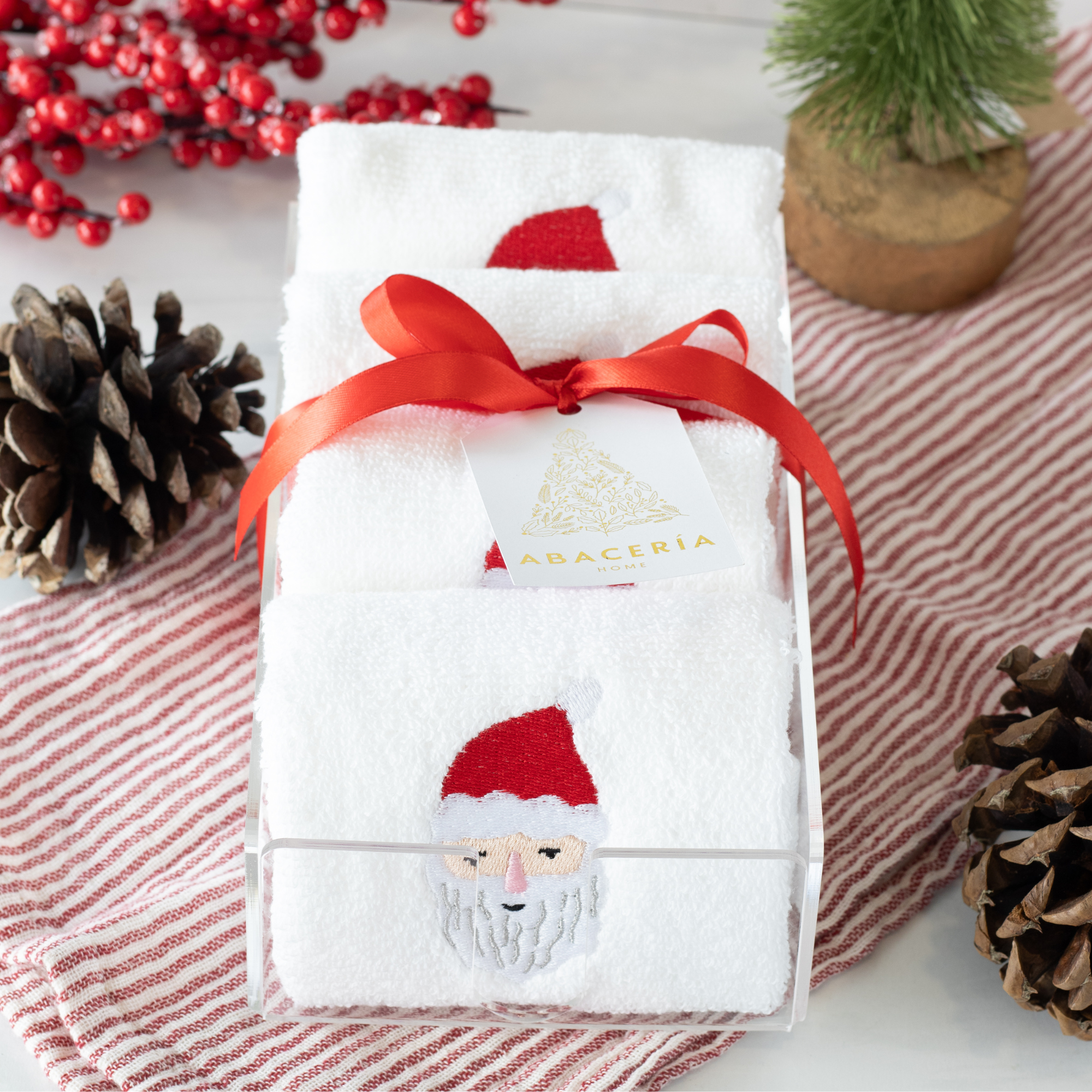 Santa Towels Set with Acrylic Tray